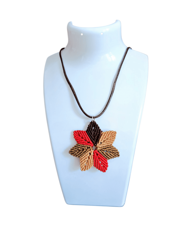 Κολιέ Boho style φύλλα micro macrame πολύχρωμο
