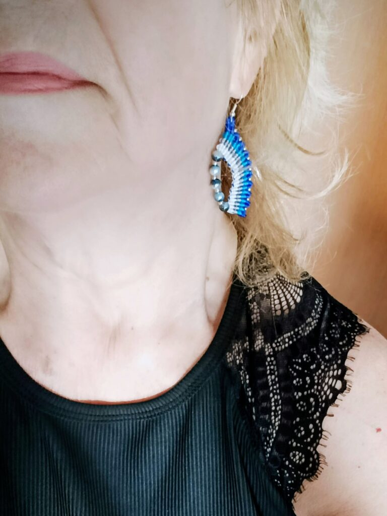 Boho σκουλαρίκια γυναικεία micro macrame μπλέ ασημί