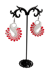 Boho σκουλαρίκια micro macrame κατόπιν παραγγελίας, άσπρο και κόκκινο