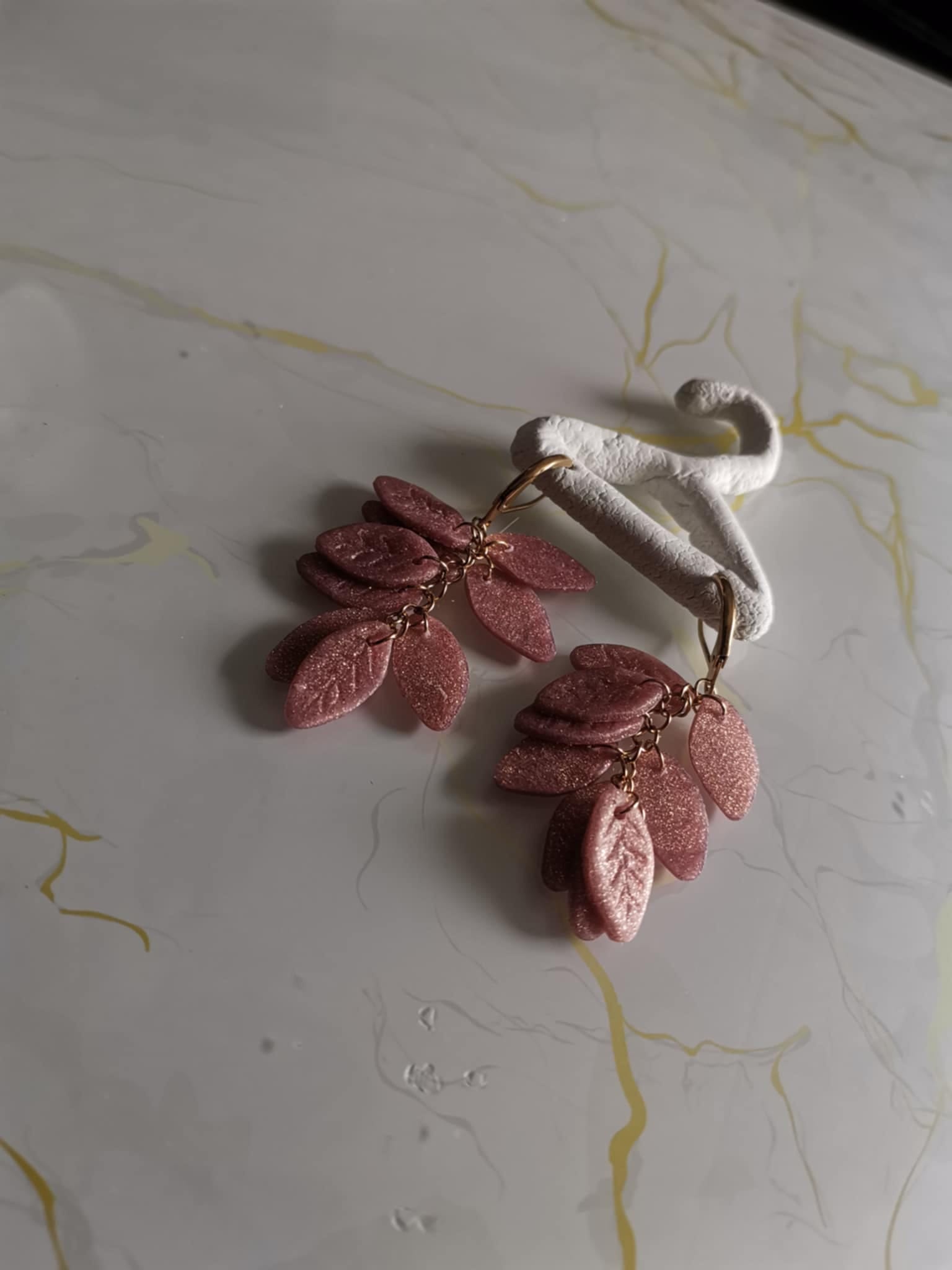 Handmade σκουλαρίκια "falling leafs" ροζ χρυσό