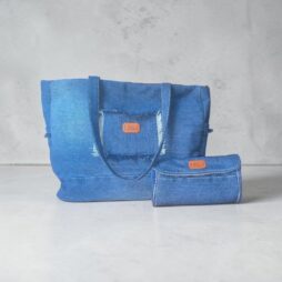Σετ Upcycled Τζιν Μεγάλη Τσάντα & Ασορτί Πορτοφόλι «Kiki's Re-jeans»