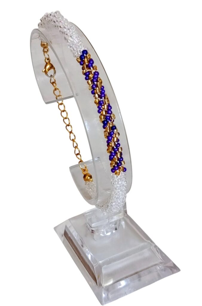 Χειροποίητο βραχιόλι με χάντρες seed beads άσπρο και μπλε
