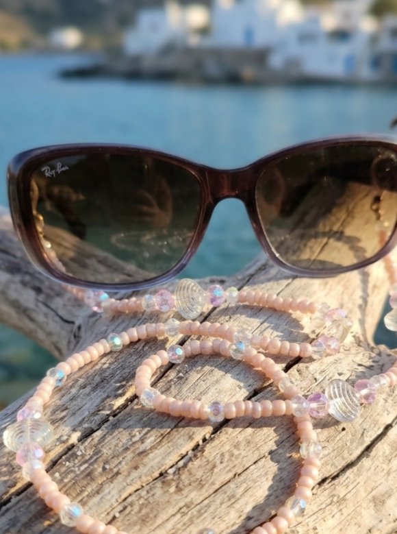 Χειροποίητη Ροζ Αλυσίδα Γυαλιών με Ιριδίζον Κοχύλια