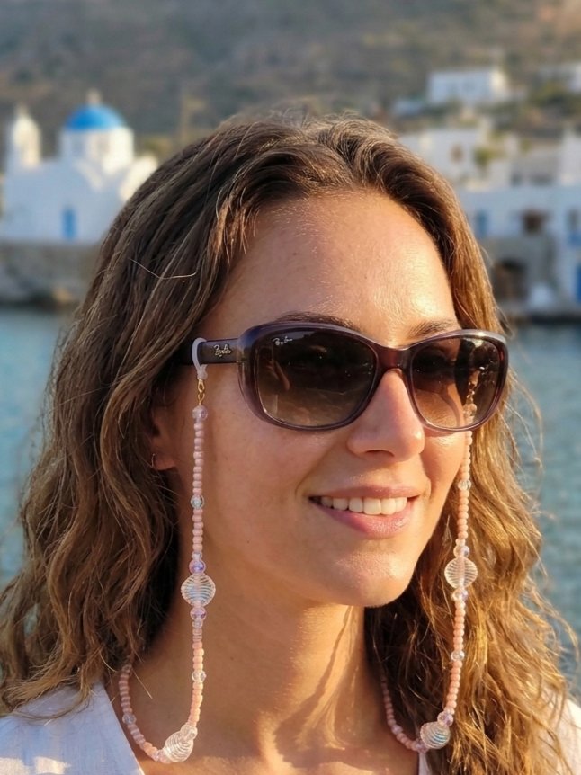 Χειροποίητη Ροζ Αλυσίδα Γυαλιών με Ιριδίζον Κοχύλια