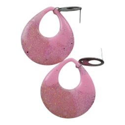 Σκουλαρίκια pink glitter drop από υγρό γυαλί