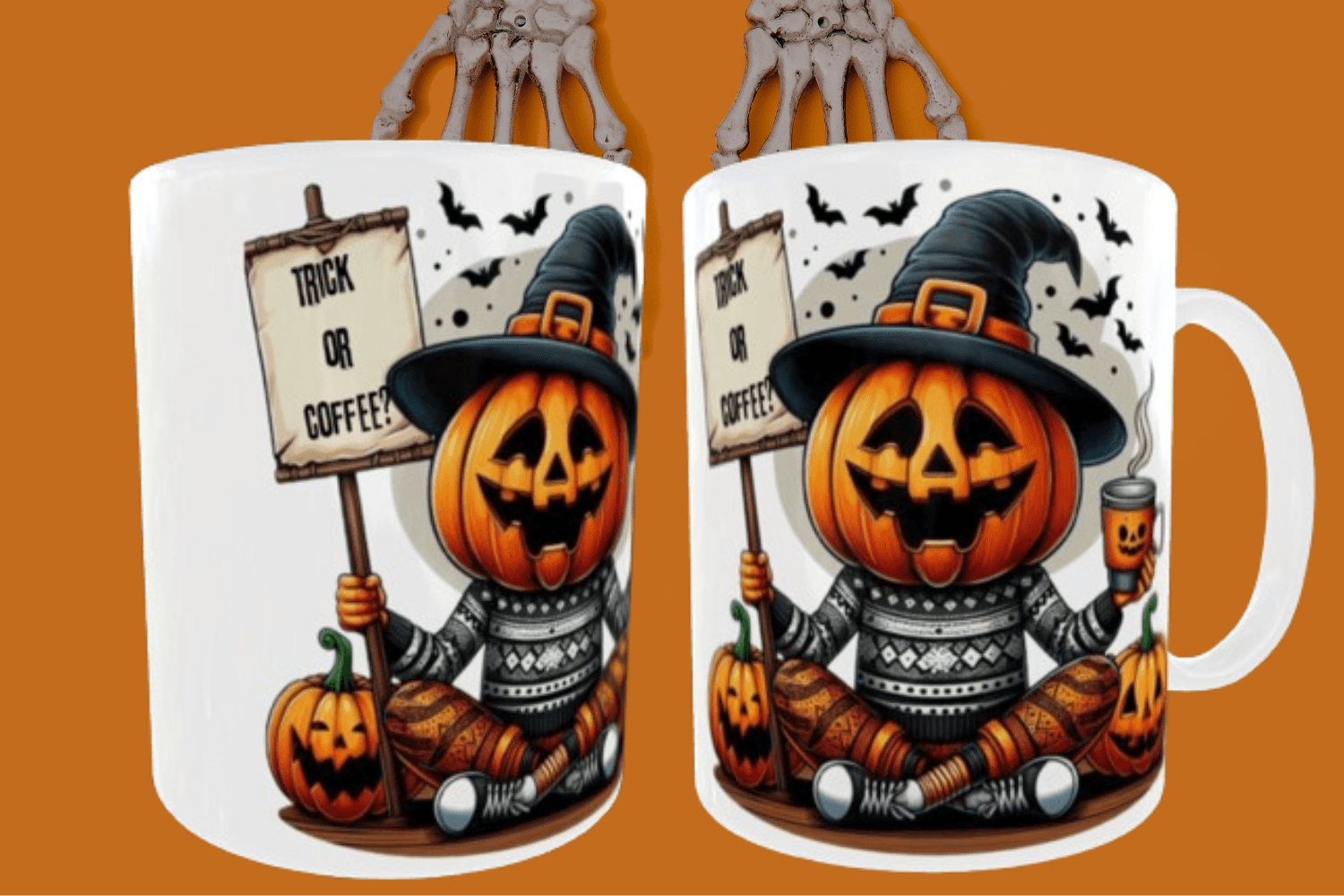 Κεραμική λευκή κούπα 325 ml Halloween- Trick or coffee