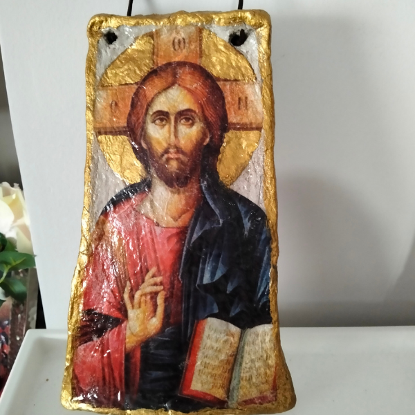 Χειροποίητη Βυζαντινή Εικόνα Ιησού Χριστού με Τεχνική Mixed Media & Χρυσό Φινίρισμα