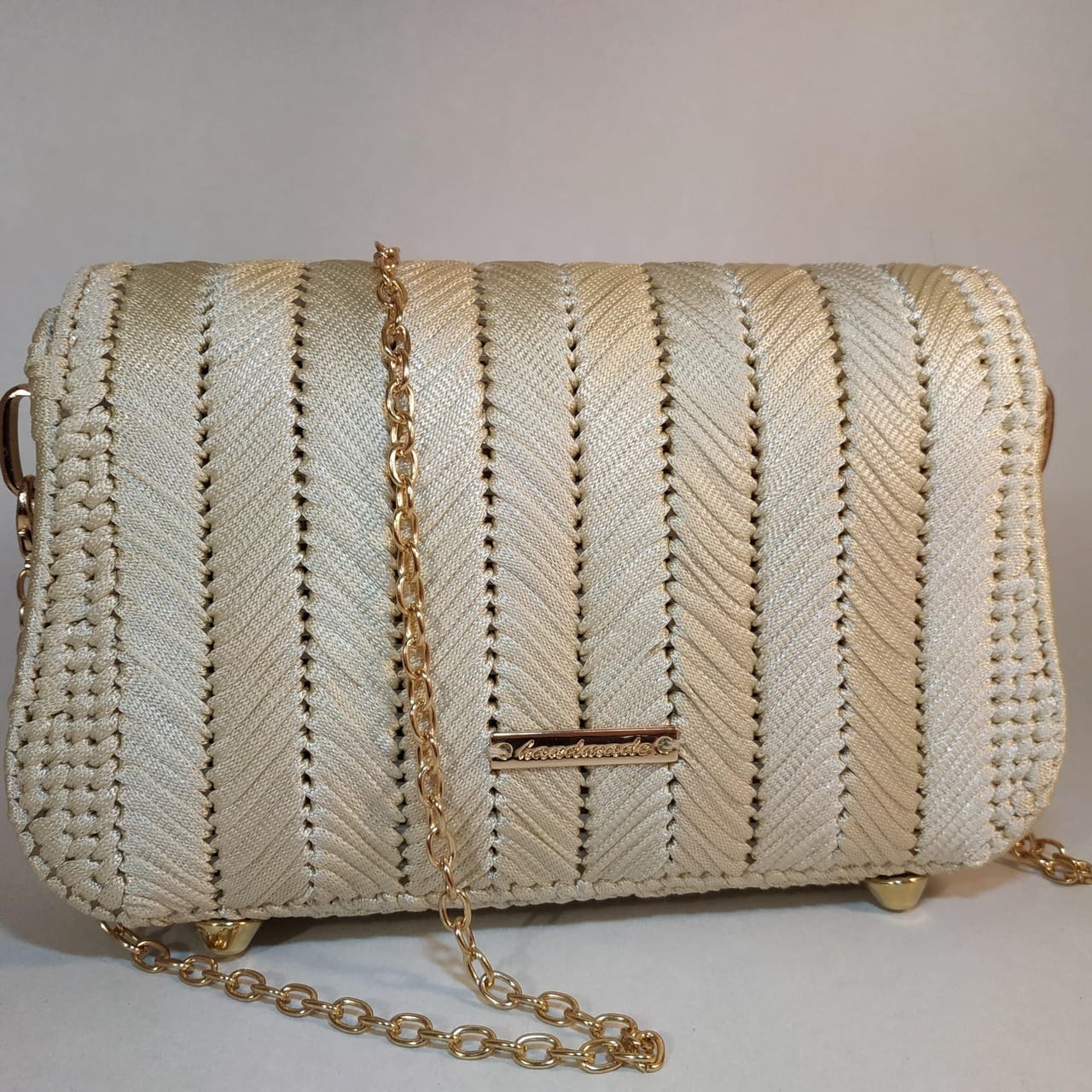 Χειροποίητο αμπιγιέ σαμπανί κεντητό clutch