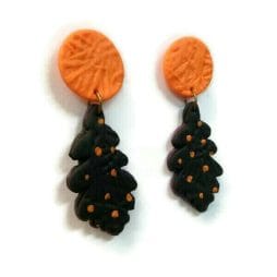 Καρφωτά σκουλαρίκια από πολυμερικό πηλό | Orange - Black