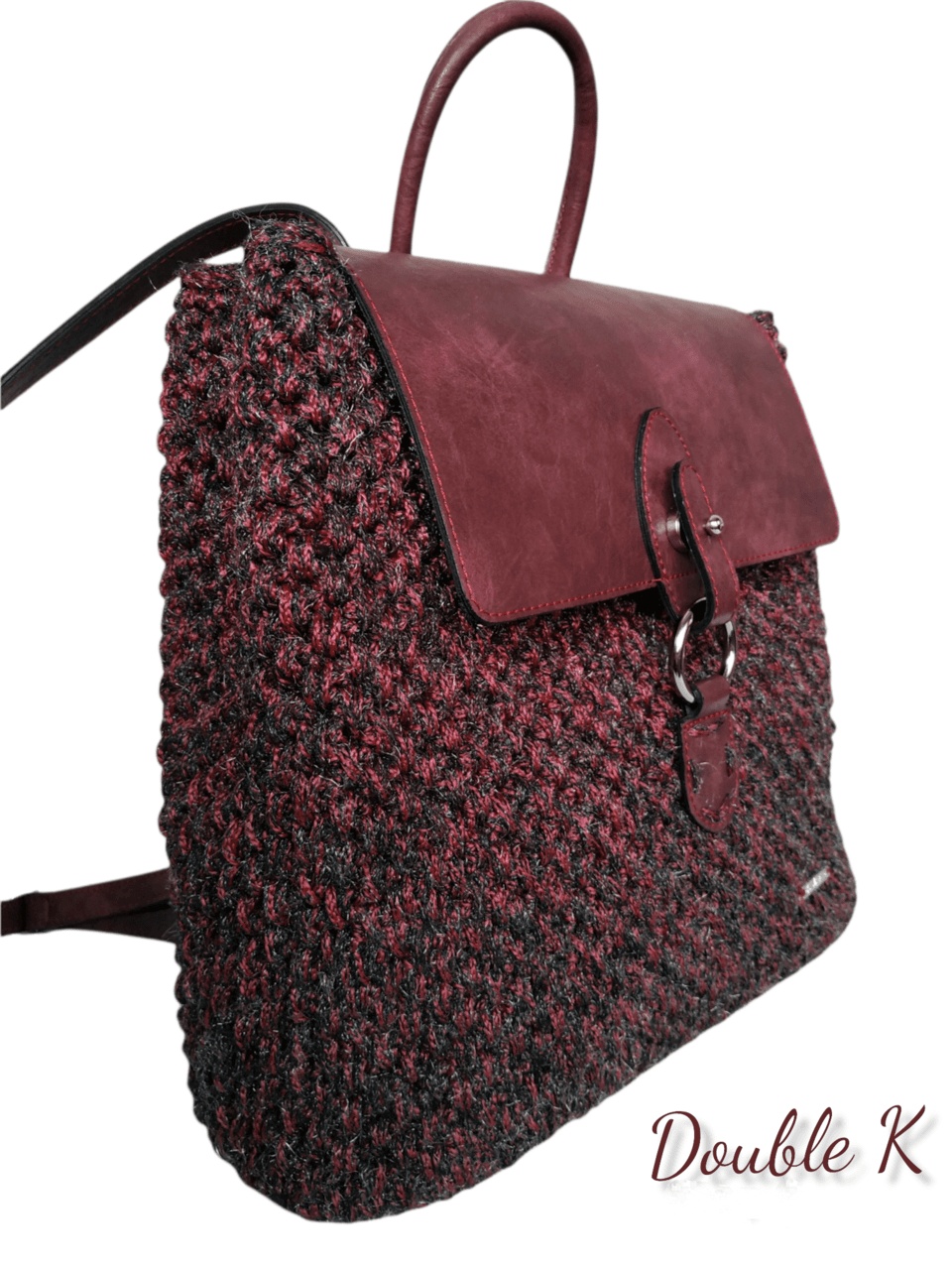 Χειροποίητη πλεκτή τσάντα backpack σε μπορντομελιτζανί