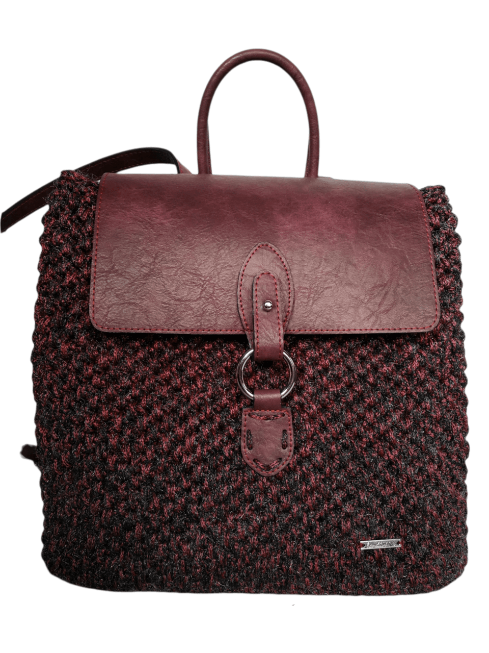 Χειροποίητη πλεκτή τσάντα backpack σε μπορντομελιτζανί