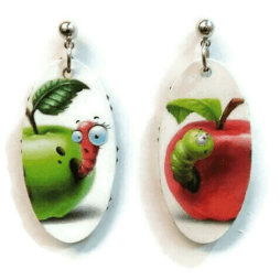 Χειροποίητα Ξύλινα Σκουλαρίκια | Cute worm in the apple