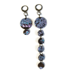 Σκουλαρίκια ασύμμετρα από πολυμερικό πηλό | Καφέ - Γαλάζιο