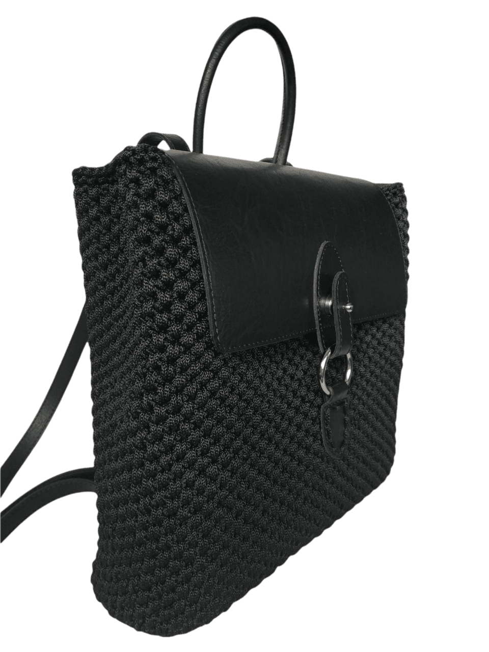 Χειροποίητη πλεκτή τσάντα backpack σε μαύρο