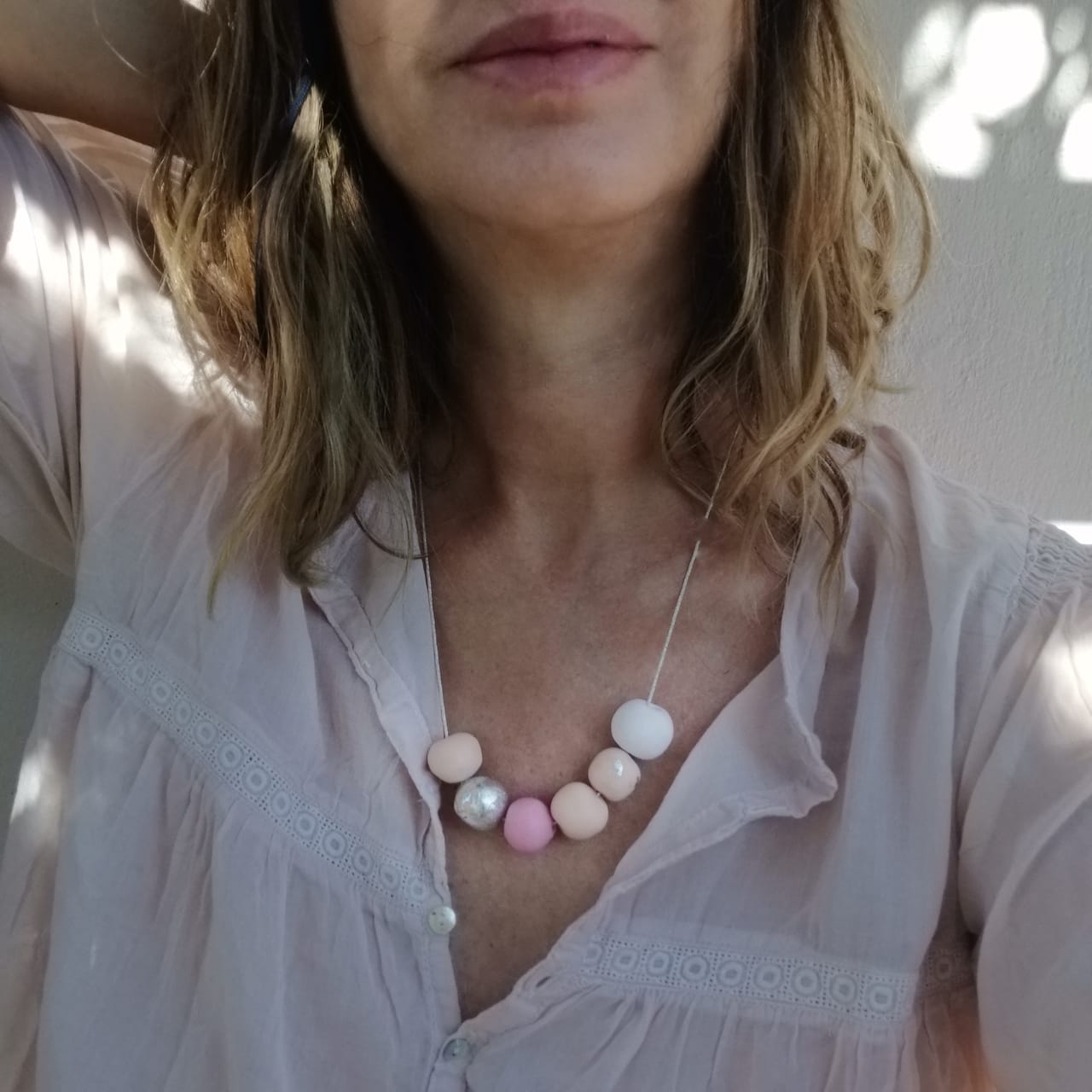 Κολιέ statement από πολυμερικό πηλό, Dusty pink