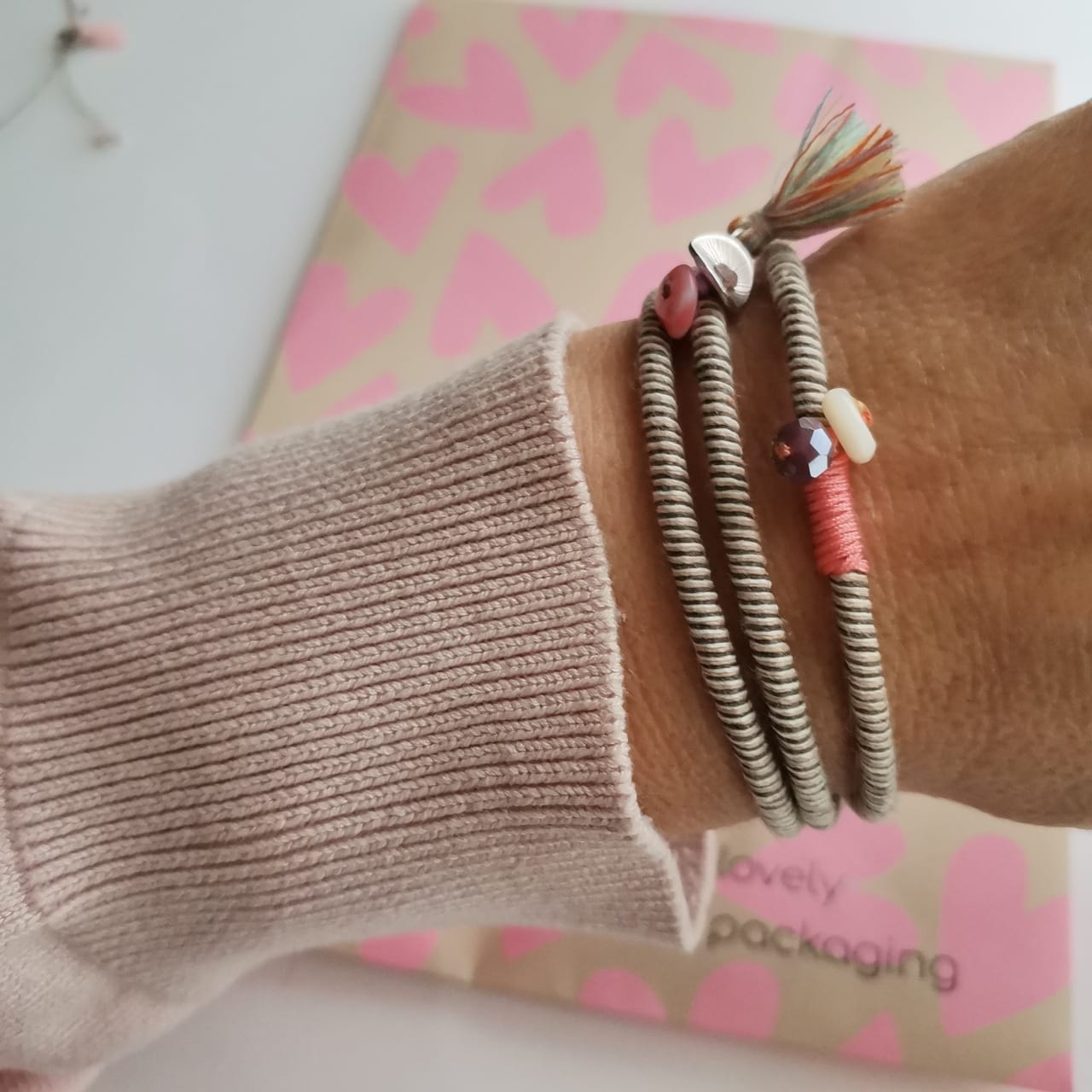Βραχιόλι boho, coral pink