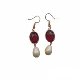 Σκουλαρίκια κρεμαστά με κόκκινη πέτρα και πέρλα