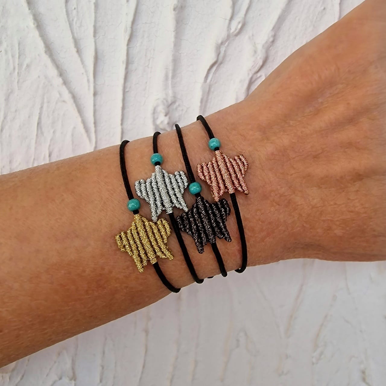 Βραχιόλι αστέρι μεταλιζέ χειροποίητο μακραμέ με χάντρα χαολίτη αυξομειούμενο