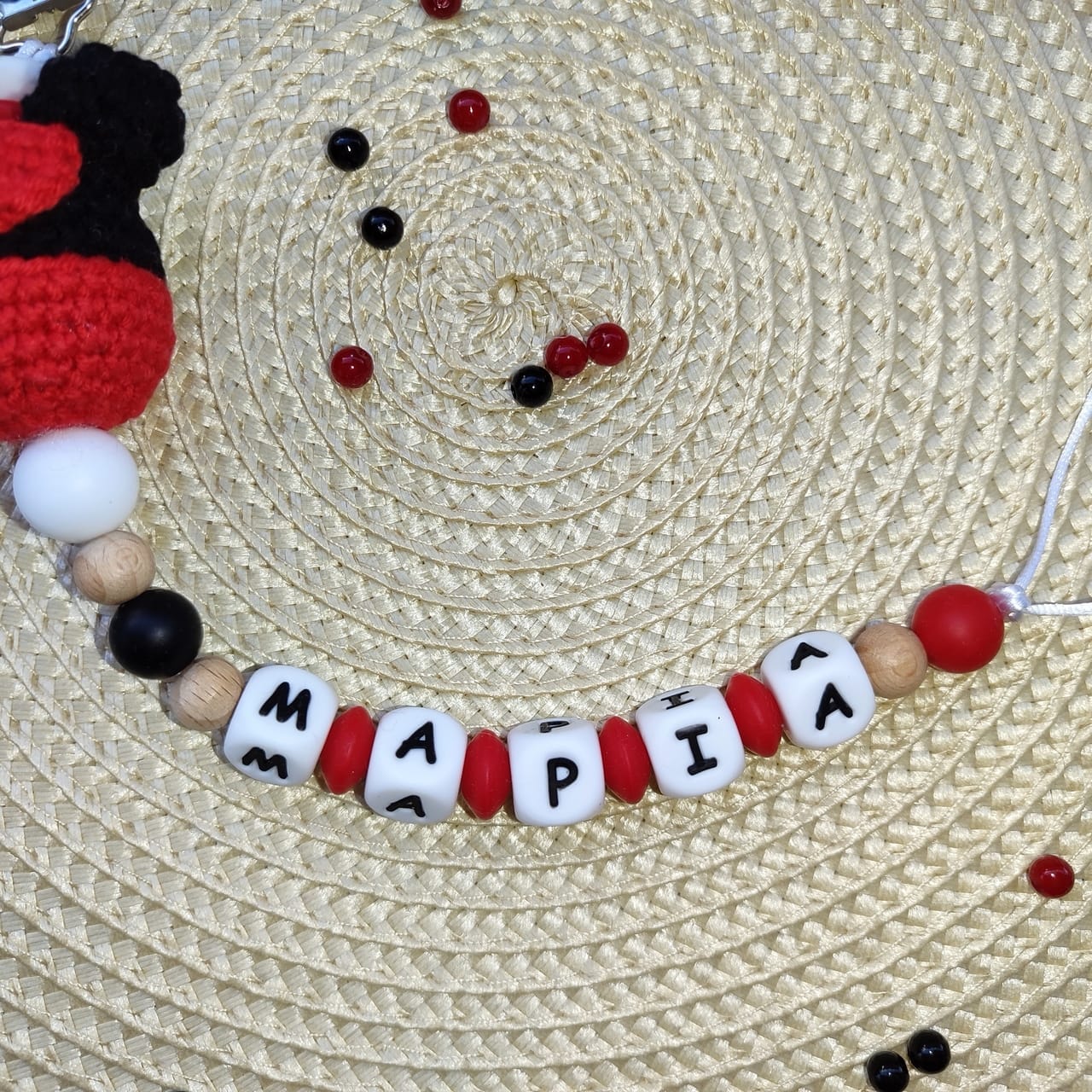 Κλιπ πιπίλας κόκκινο μαύρο Minnie με όνομα
