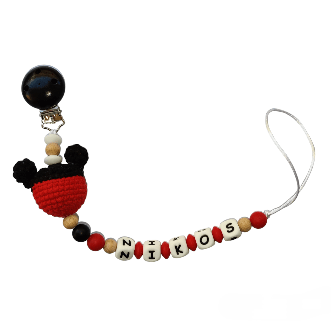 Κλιπ πιπίλας κόκκινο μαύρο Mickey με όνομα