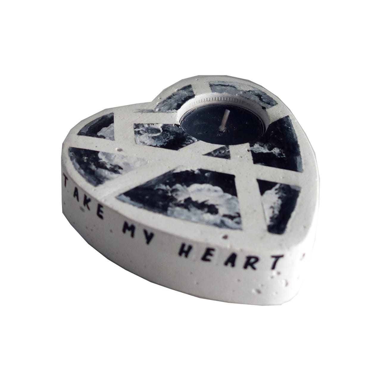 Τσιμεντένια βάση για ρεσώ καρδιά “TAKE MY HEART” black and white