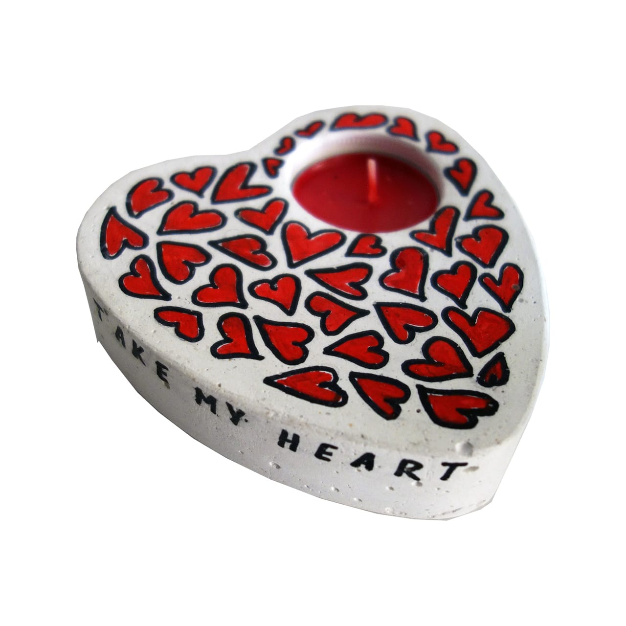Τσιμεντένια βάση για ρεσώ καρδιά “TAKE MY HEART” red and white
