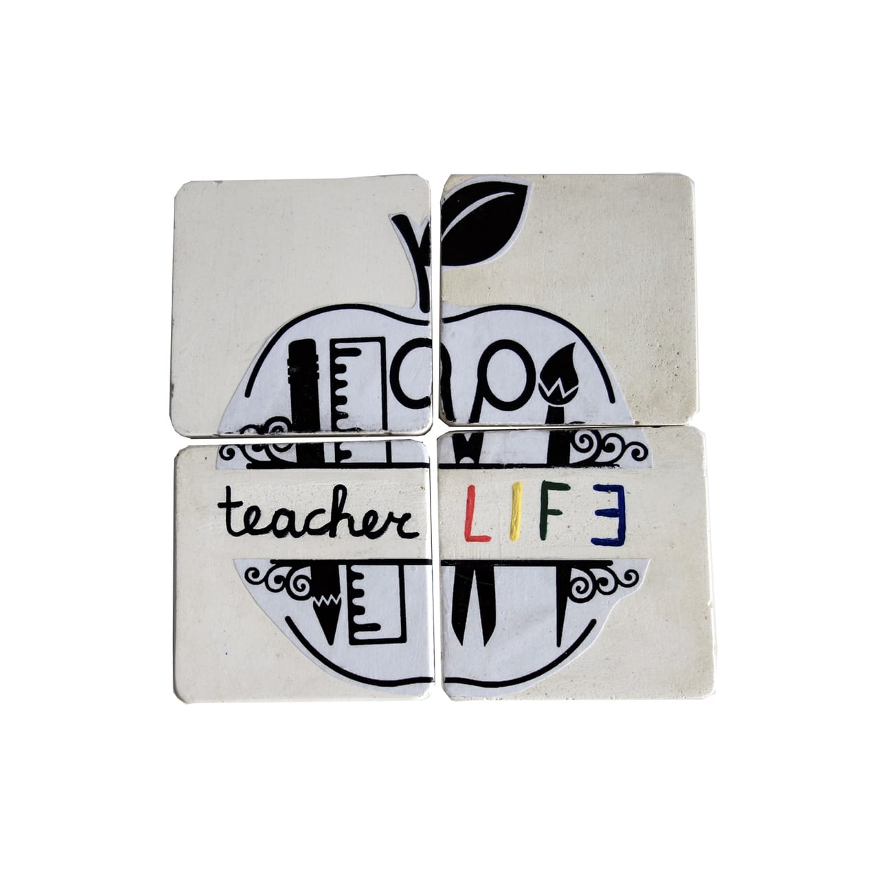 4 Μαγνητάκια Τετράγωνα Από Τσιμέντο “teacher LIFE”