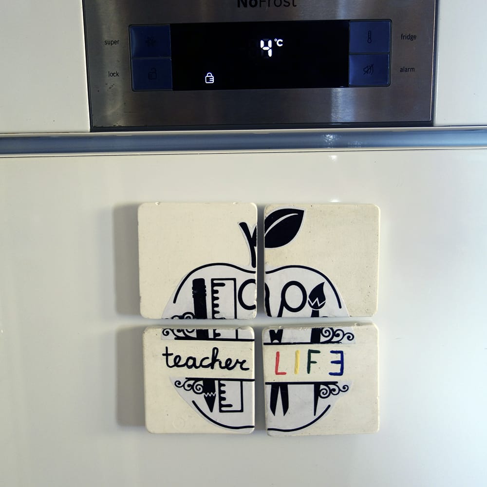 4 Μαγνητάκια Τετράγωνα Από Τσιμέντο "teacher LIFE"