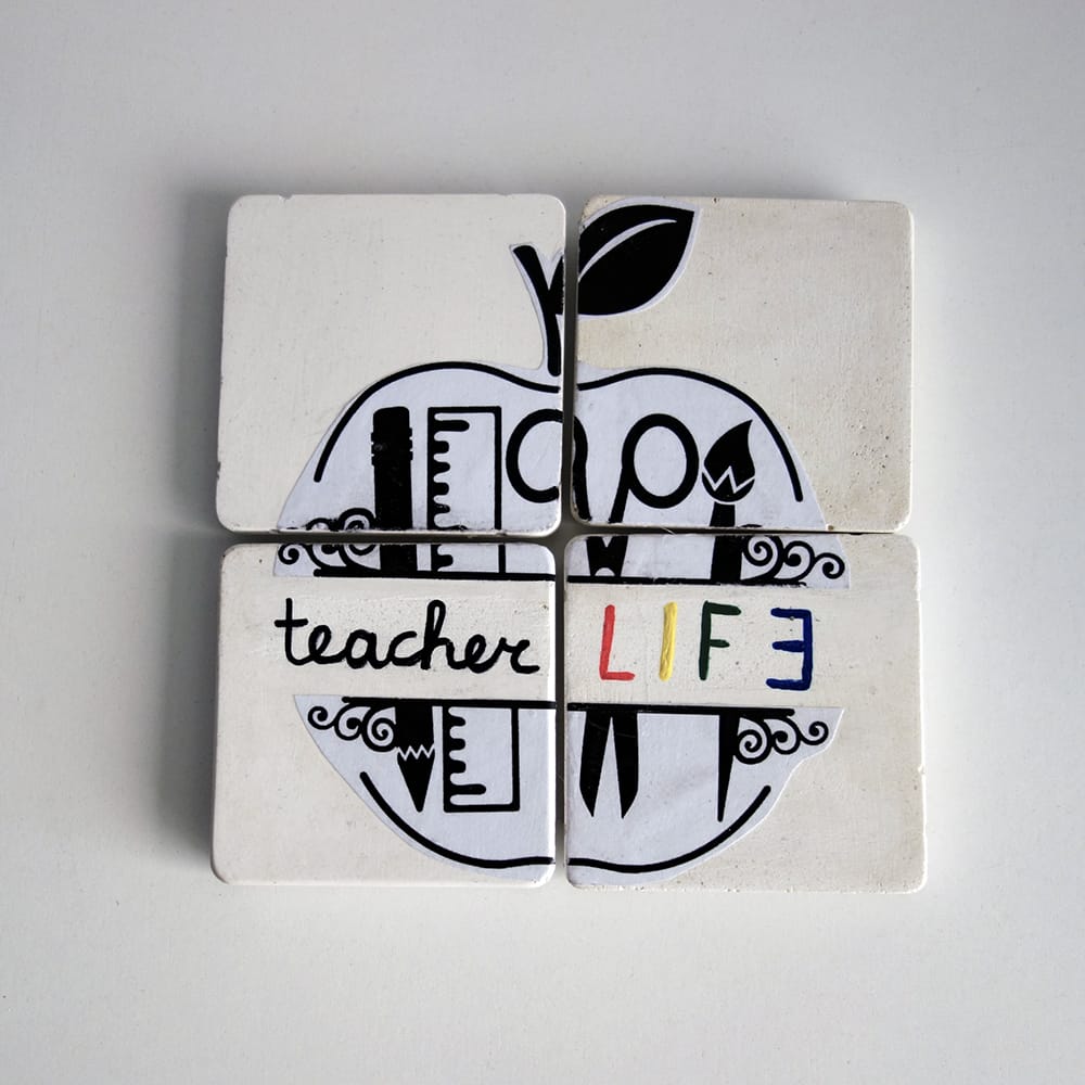 4 Μαγνητάκια Τετράγωνα Από Τσιμέντο "teacher LIFE"