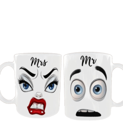 Κεραμικές λευκές κούπες 325 ml χιουμοριστική MR & MRS