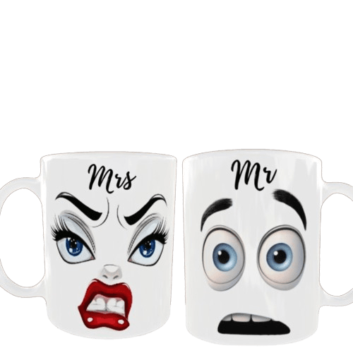 Κεραμικές λευκές κούπες 325 ml χιουμοριστική MR & MRS