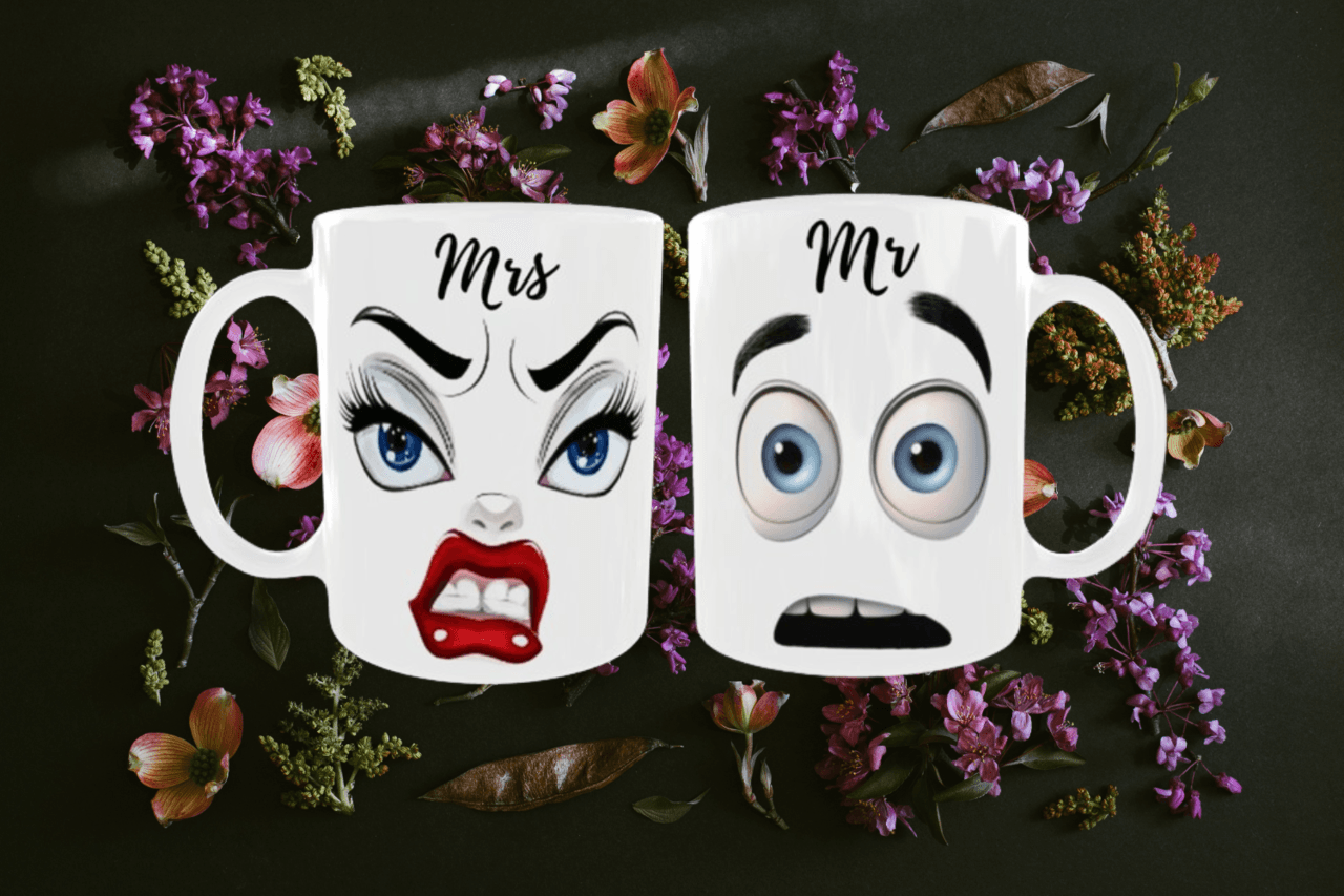 Κεραμικές λευκές κούπες 325 ml χιουμοριστική MR & MRS