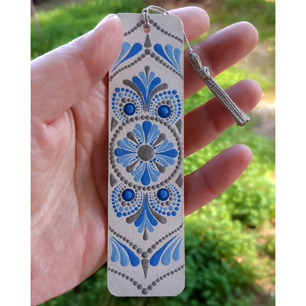 Σελιδοδείκτης ξύλινος μικρός, mandala ζωγραφισμένος στο χέρι