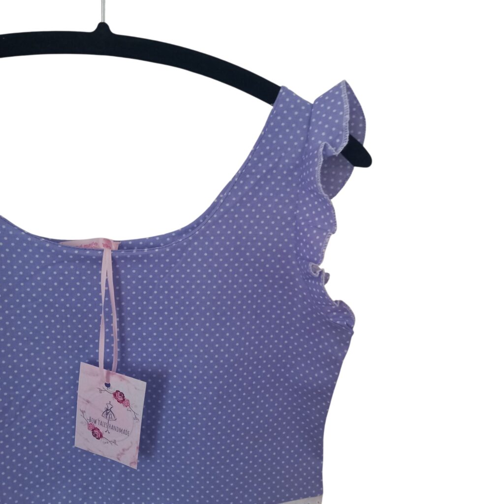 Χειροποίητο crop top πουά μωβ με βολάν
