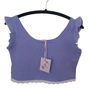 Χειροποίητο crop top πουά μωβ με βολάν