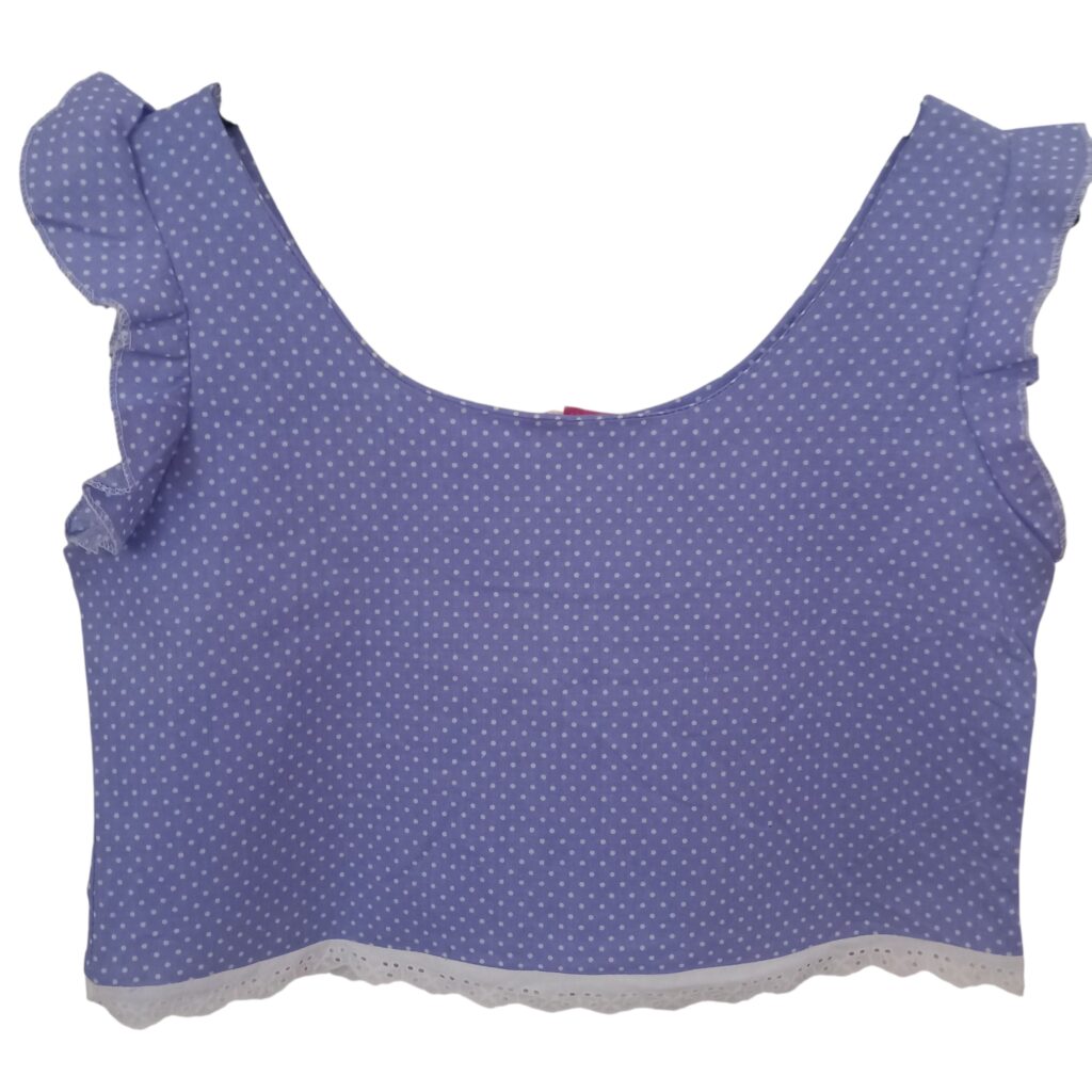 Χειροποίητο crop top πουά μωβ με βολάν