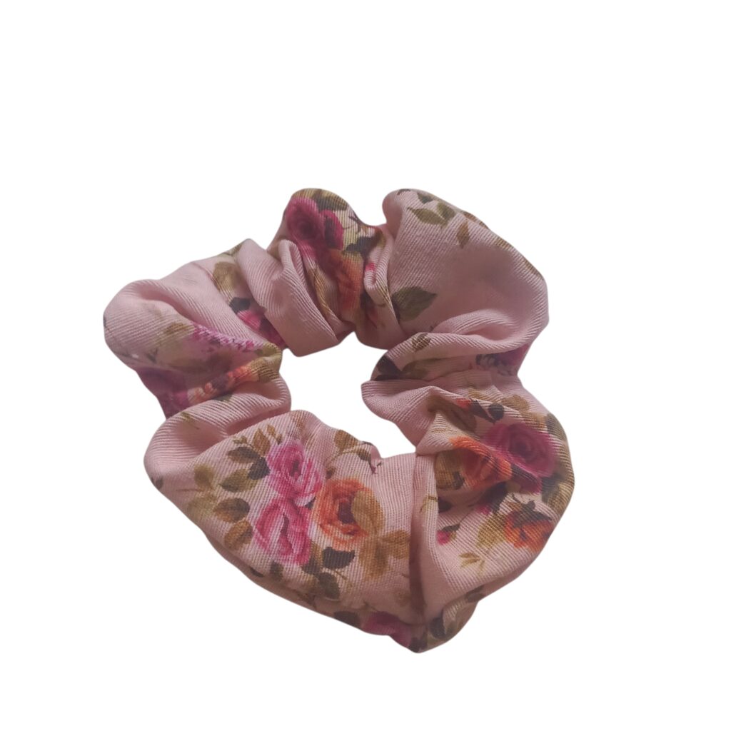Χειροποίητο scrunchie ροζ φλοράλ