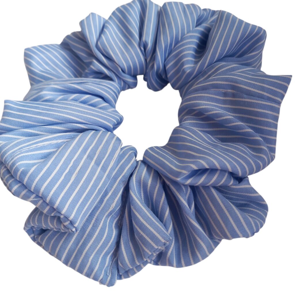 Χειροποίητο scrunchie ριγέ σιέλ