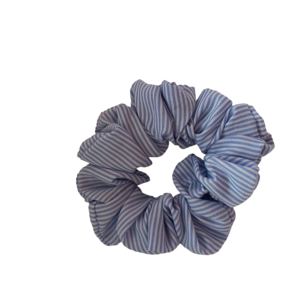 Χειροποίητο scrunchie ρίγα ποπλίνα σιέλ