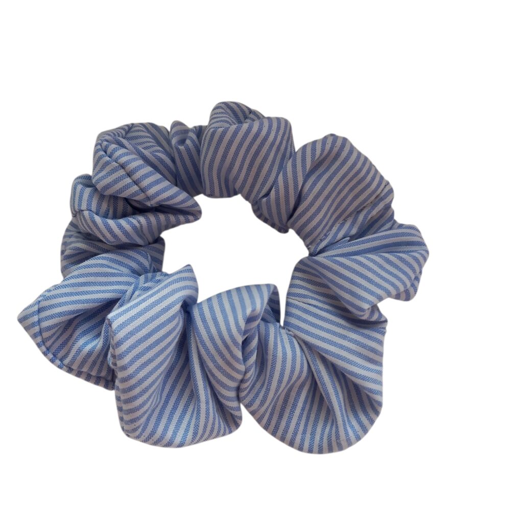 Χειροποίητο scrunchie ρίγα ποπλίνα σιέλ