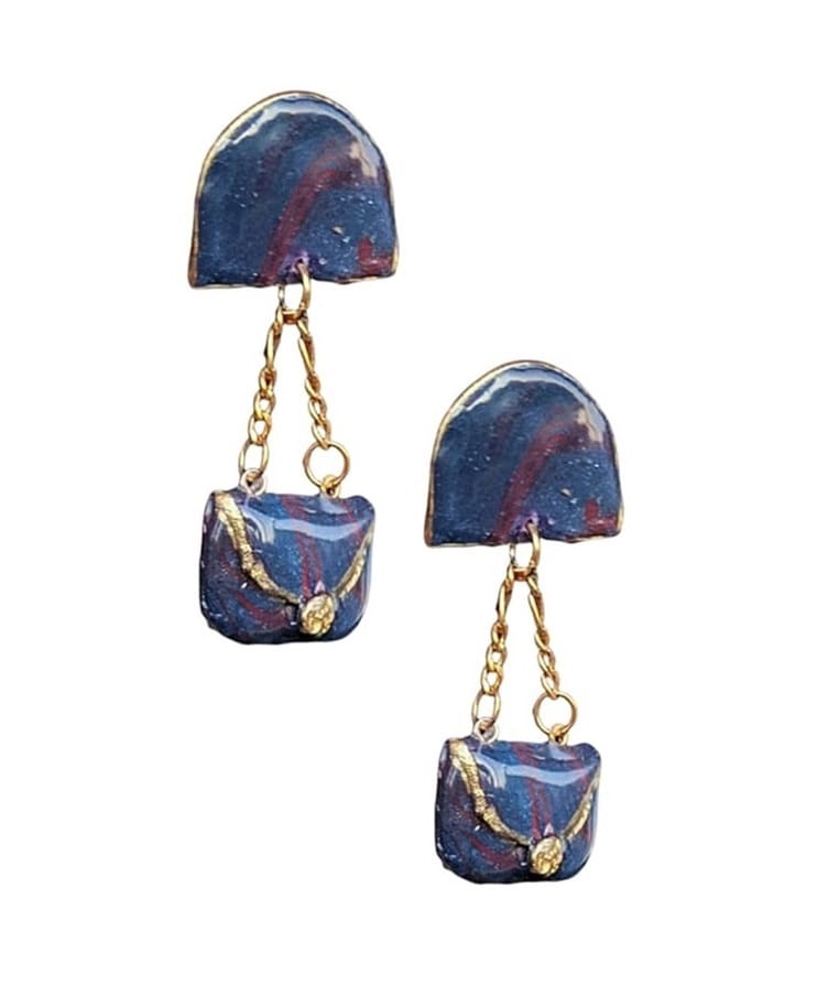 Χειροποίητα Σκουλαρίκια -earring bag- από πολυμερή πηλό επικαλυμμένα με υγρό γυαλί