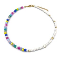 Κολιέ με πολύχρωμα κρύσταλλα, αιματίτη και seed beads