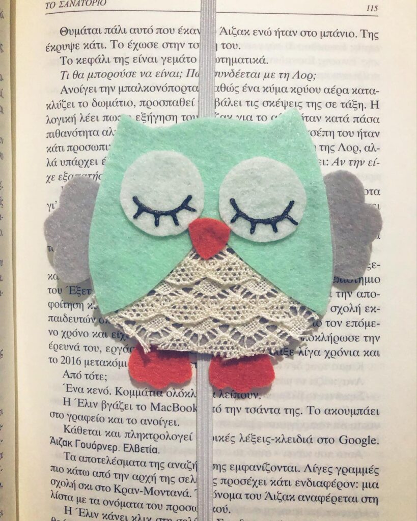Pastel owl – Χειροποίητος σελιδοδείκτης με λάστιχο
