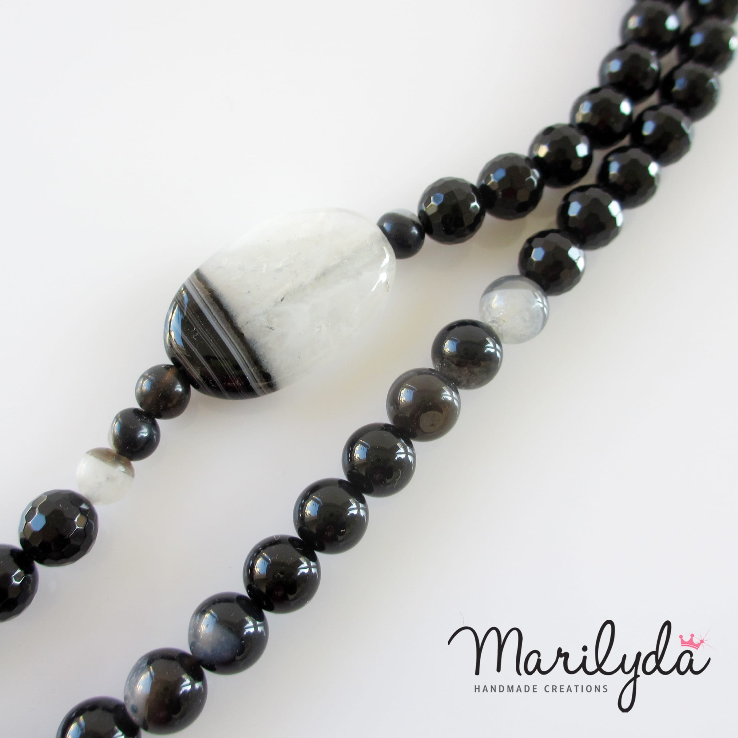 Μακρύ κολιέ - Black agate diamond cut