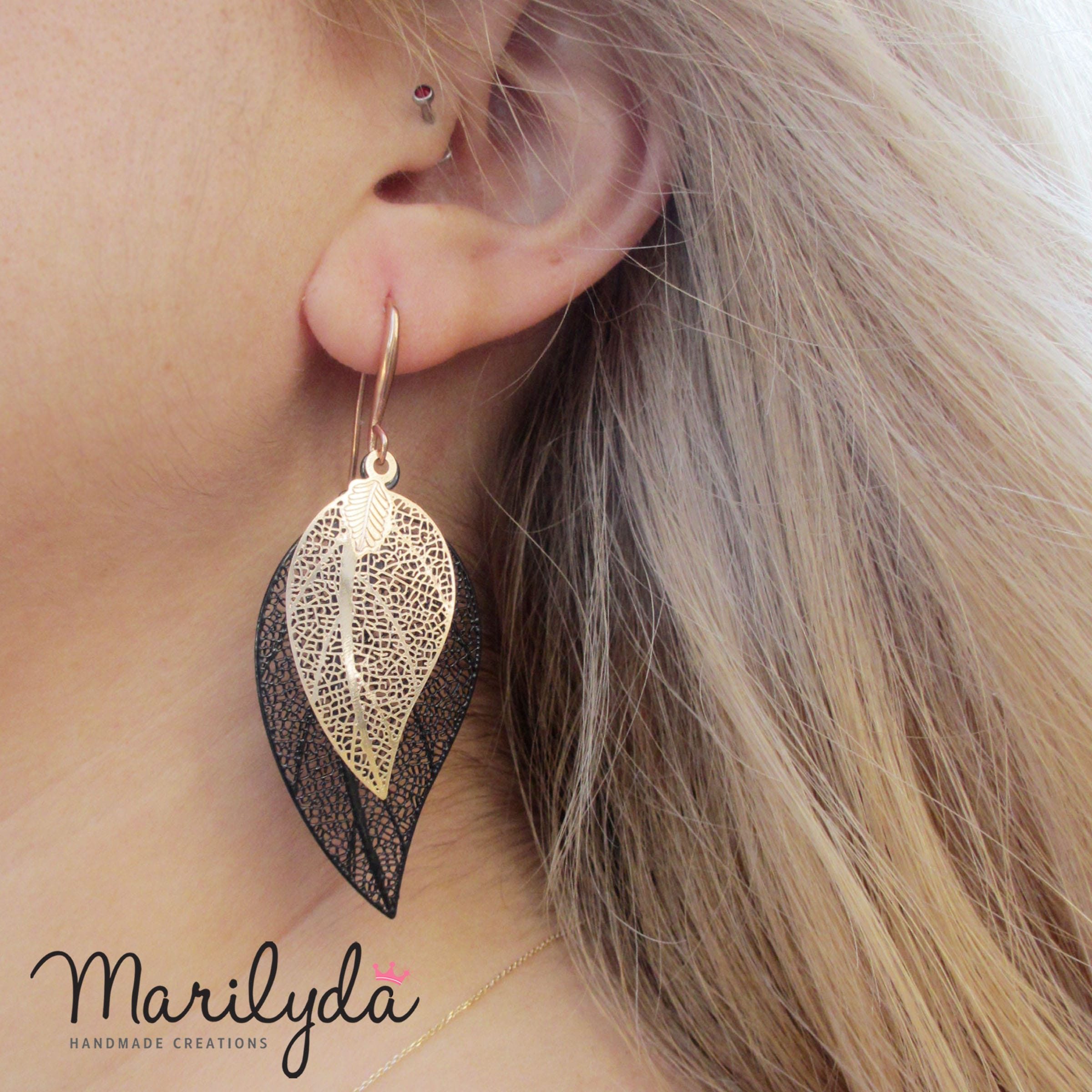 Σκουλαρίκια Filigree Leaf μαύρο