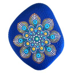 Διακοσμητική πέτρα μπλε mandala, ζωγραφισμένη στο χέρι