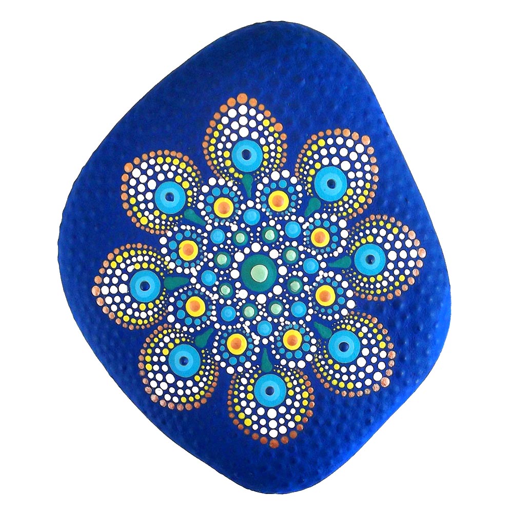 Διακοσμητική πέτρα μπλε mandala, ζωγραφισμένη στο χέρι