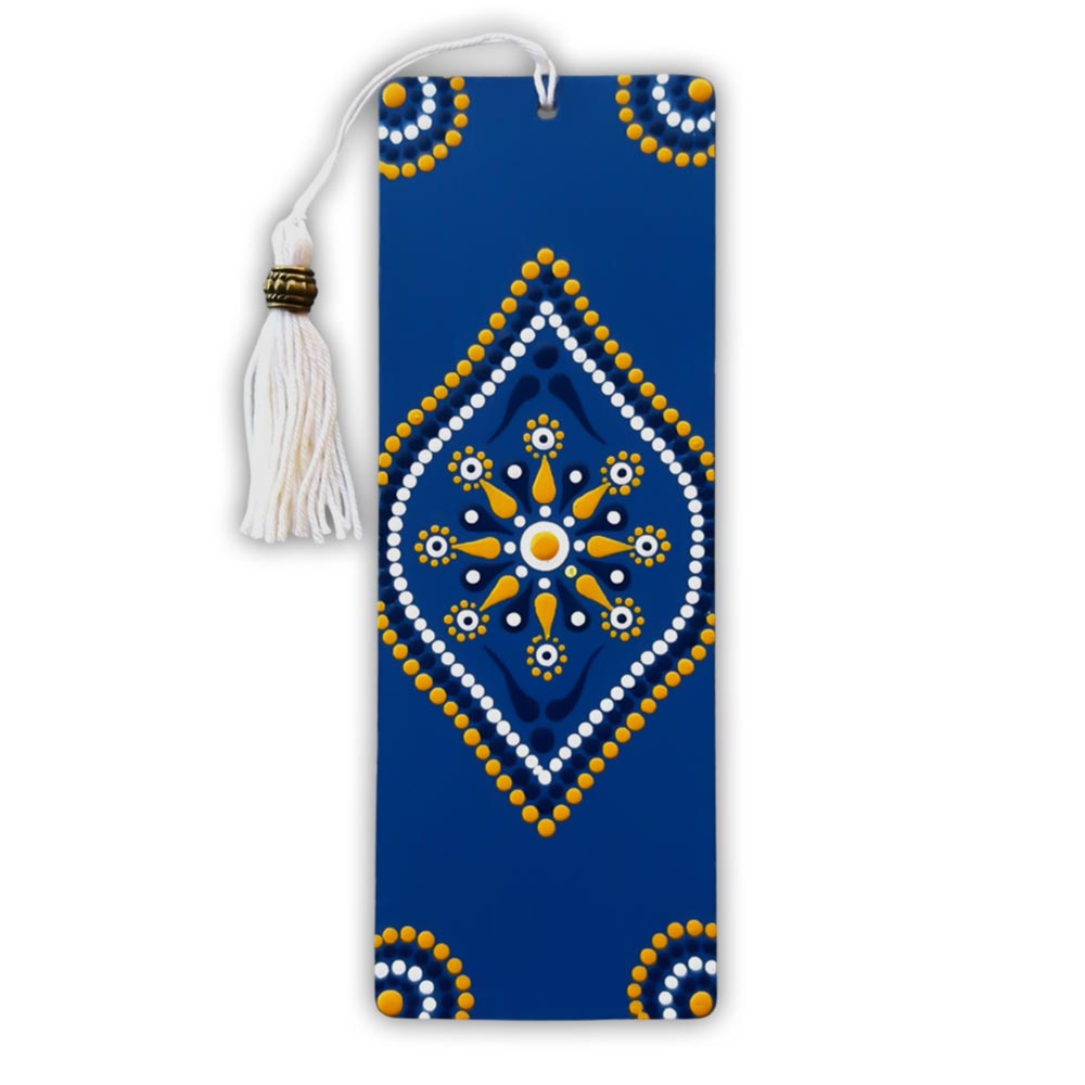 Σελιδοδείκτης ξύλινος, μπλε, mandala, ζωγραφισμένος στο χέρι 15x5x0,2 εκ.