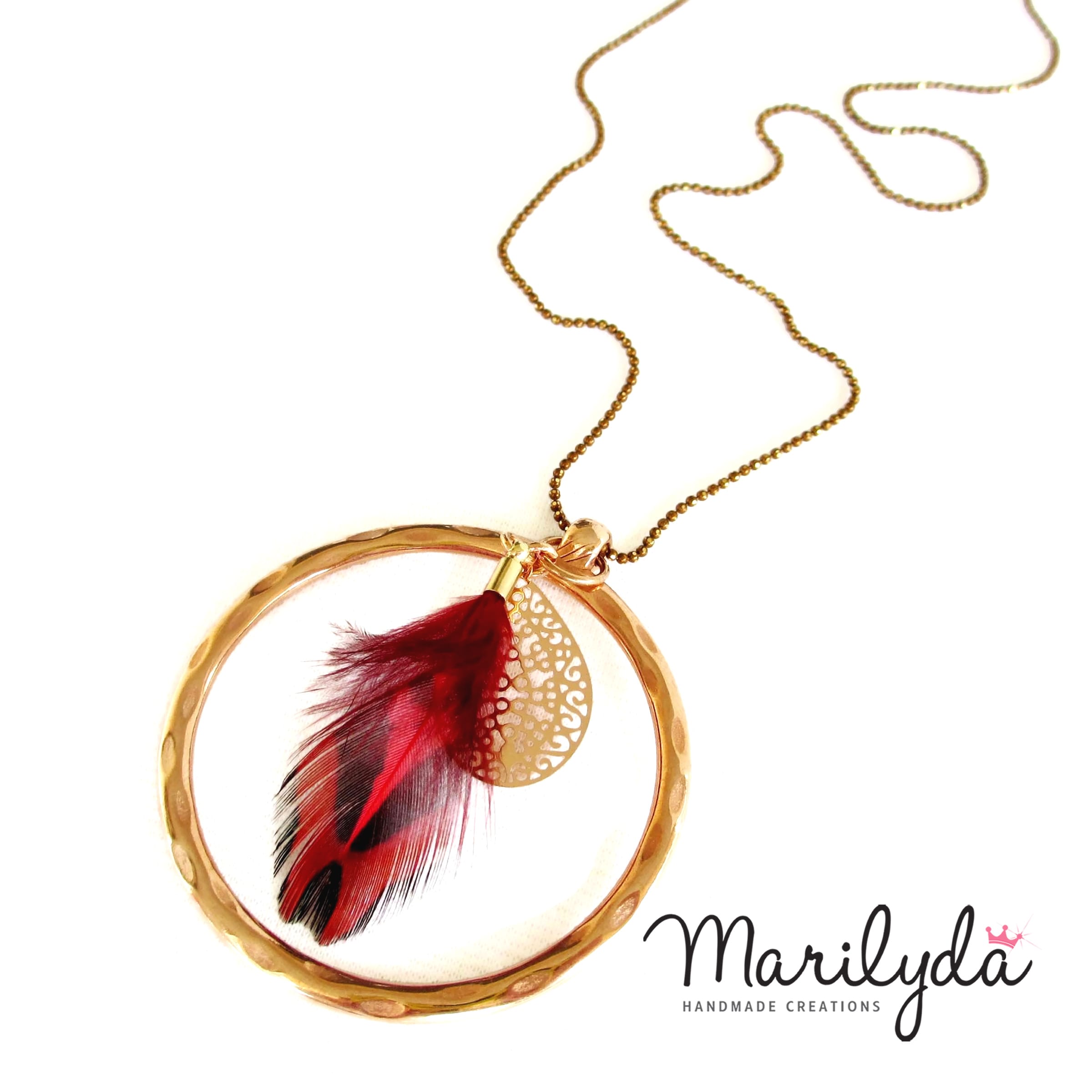 Κολιέ "Circle Feather" rose gold με μπλε φτερό πετεινού