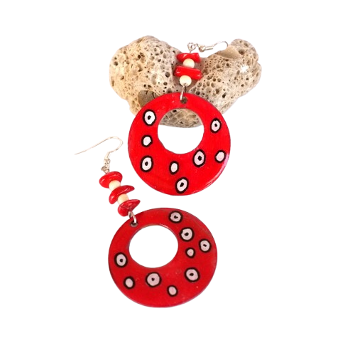 Ξύλινα Στρογγυλά Σκουλαρίκια Κόκκινα